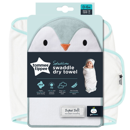 Tommee Tippee Splashtime Newborn Swaddle Dry Towel 0-6 months Blue image number 1